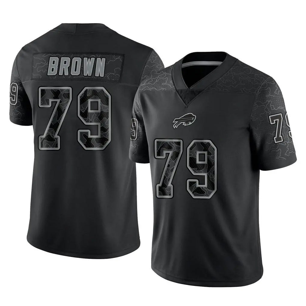 B.Bills #79 Spencer Brown Player Black RFLCTV Limited STECN Stitched Jerseys