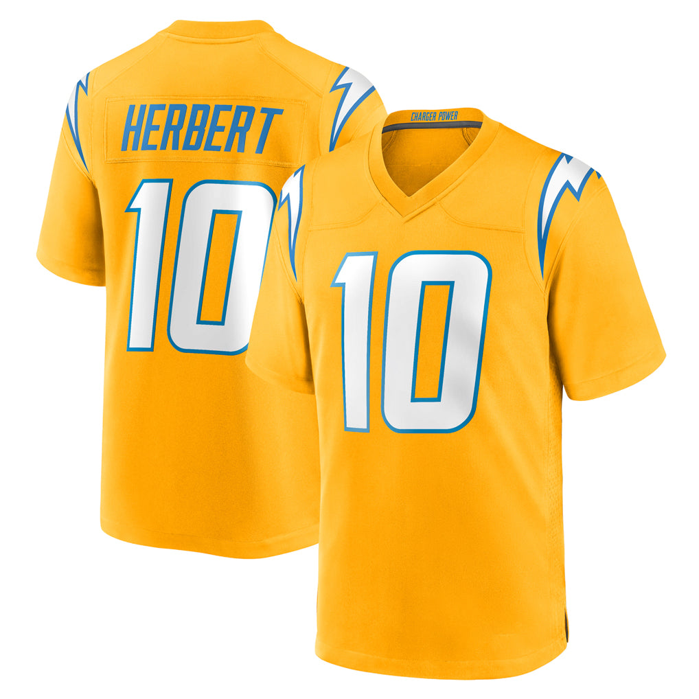 LA.Chargers #10 Justin Herbert Player Gold Home Game STECN Stitched Jerseys