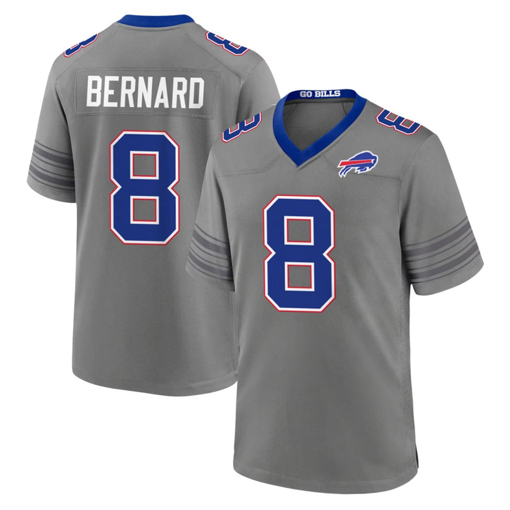 B.Bills #8 Terrel Bernard Player Gray Nickel City Home Game STECN Stitched Jerseys