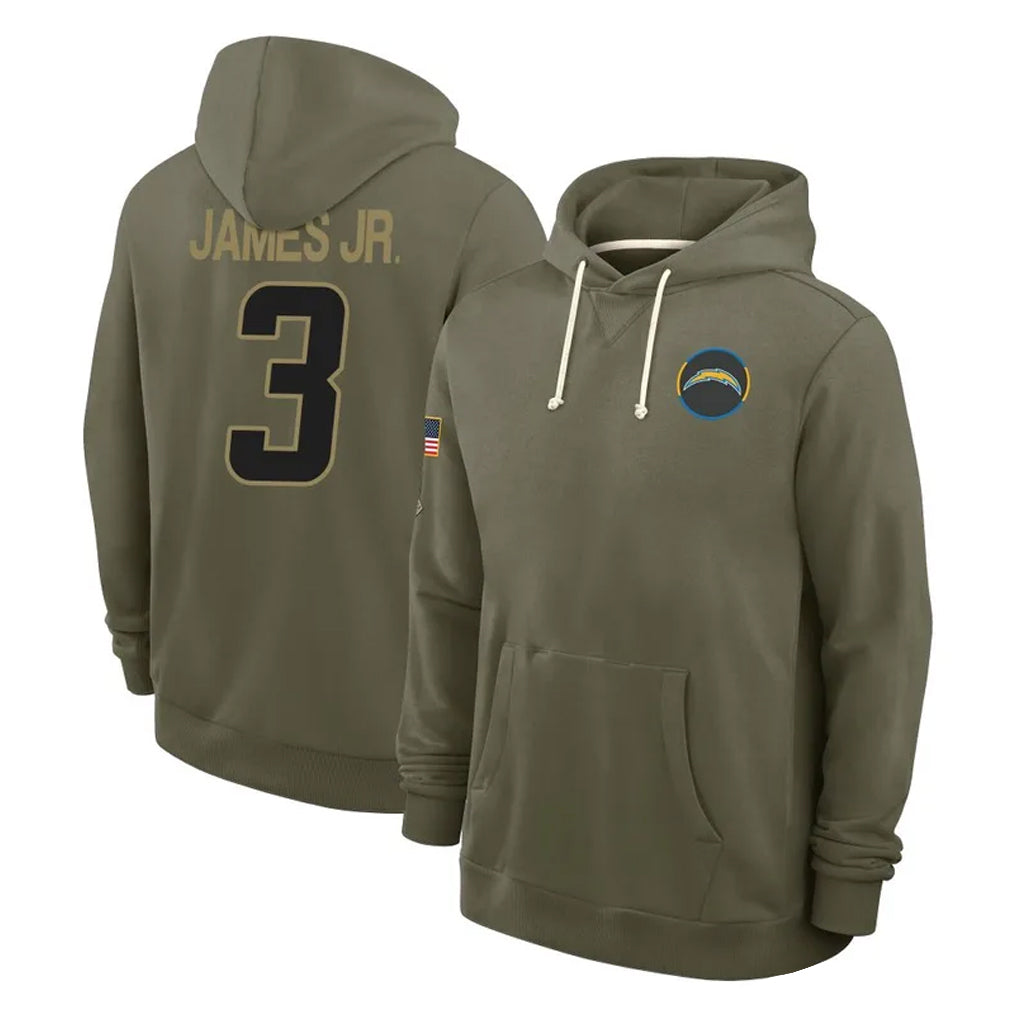 LA.Chargers #3 Derwin James Jr. Player Olive Salute to Service Pullover Hoodies Limited STECN Stitched Jerseys