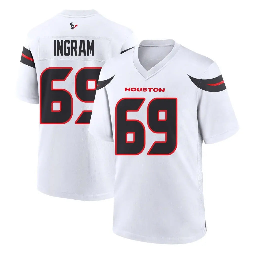 H.Texans #69 Ed Ingram Player White Home Game STECN Stitched Jerseys