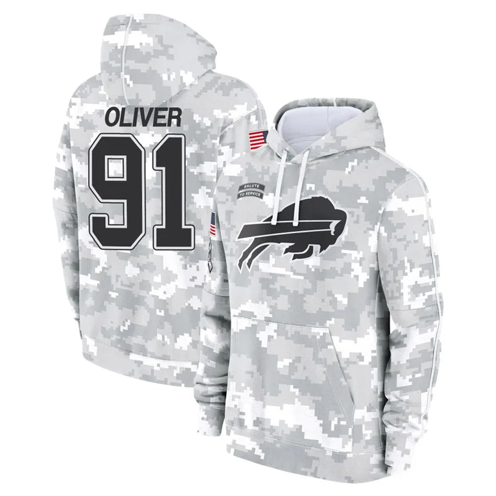B.Bills #91 Ed Oliver Player Arctic Camo Salute to Service Hoodies STECN Stitched Jerseys