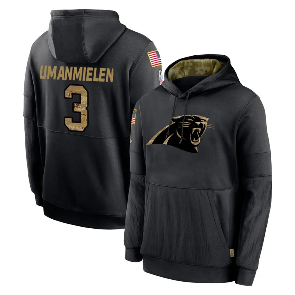 C.Panthers #3 Princely Umanmielen Player Black Salute to Service Pullover Hoodies Limited Game STECN Stitched Jerseys