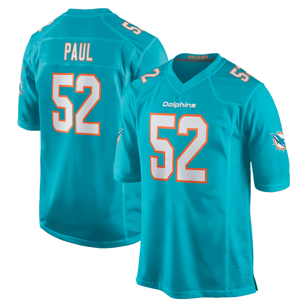 M.Dolphins #52 Patrick Paul Player Aqua Home Game STECN Stitched Jerseys