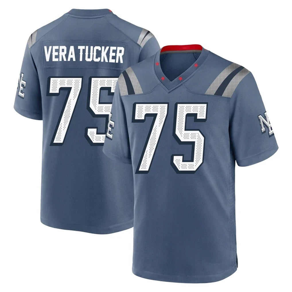 NE.Patriots #75 Alijah Vera-Tucker Player Blue Rivalries Collection Home Game STECN Stitched Jerseys