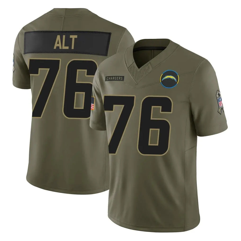 LA.Chargers #76 Joe Alt Player Olive 2025 Salute To Service Limited Game STECN Stitched Jerseys