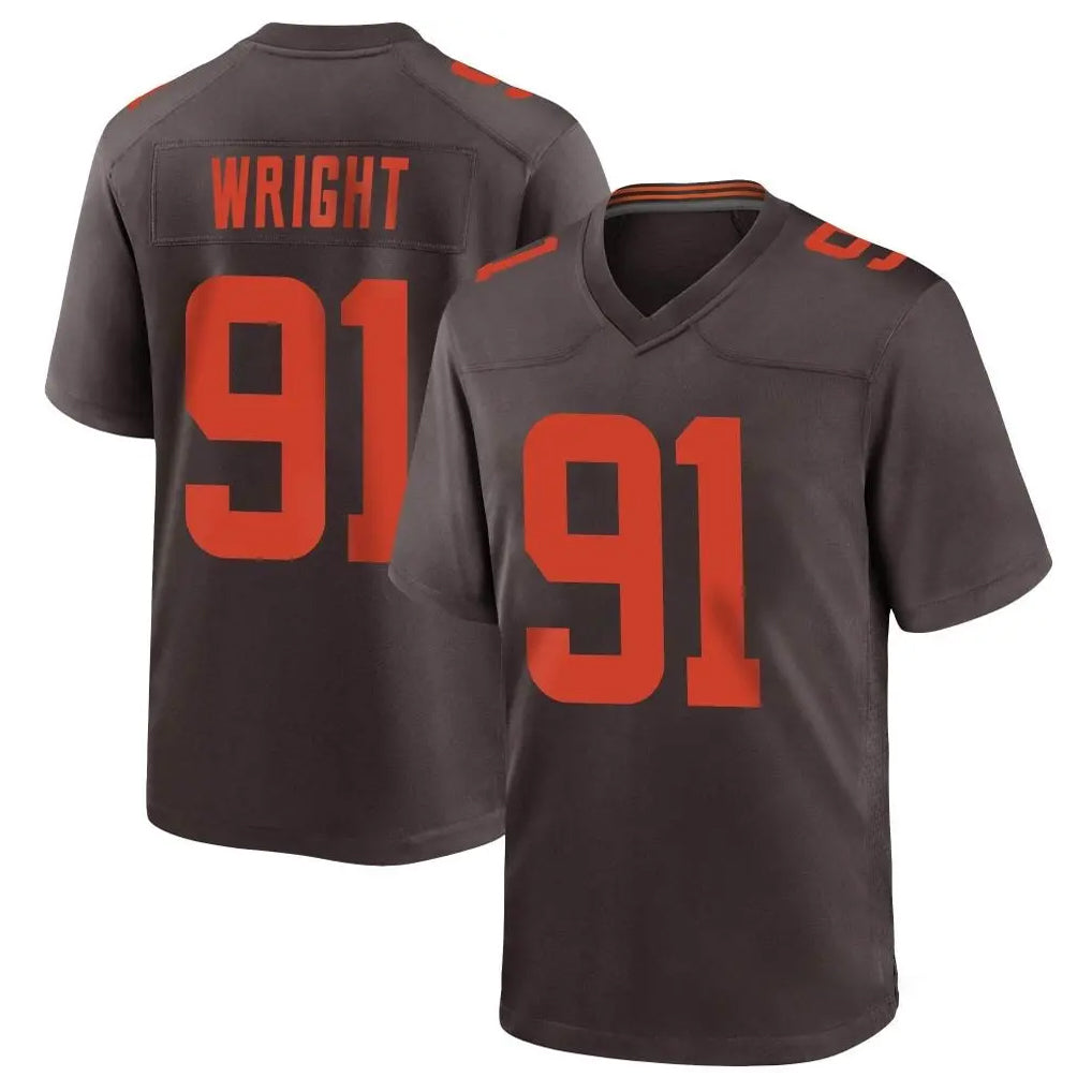 C.Browns #91 Alex Wright Player Brown Alternate Home Game STECN Stitched Jerseys