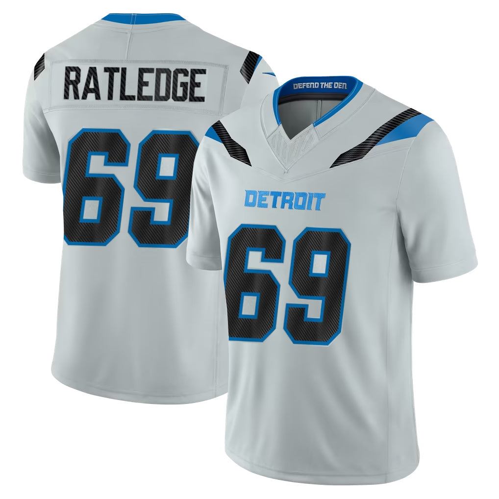 D.Lions #69 Tate Ratledge Player Silver Limited 2026 Rivalries Collection Home Game STECN Stitched Jerseys