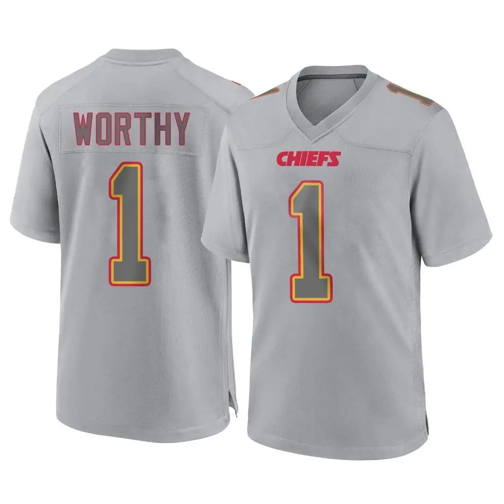 KC.Chiefs #1 Xavier Worthy Player Gray Atmosphere Fashion Game STECN Stitched Jerseys