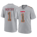 KC.Chiefs #1 Xavier Worthy Player Gray Atmosphere Fashion Game STECN Stitched Jerseys