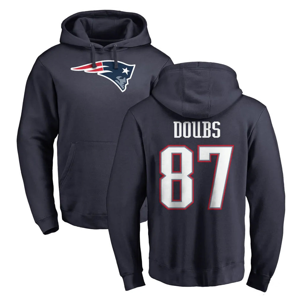 NE.Patriots #87 Romeo Doubs Player Navy LOGO Pullover Hoodies Home Game STECN Stitched Jerseys