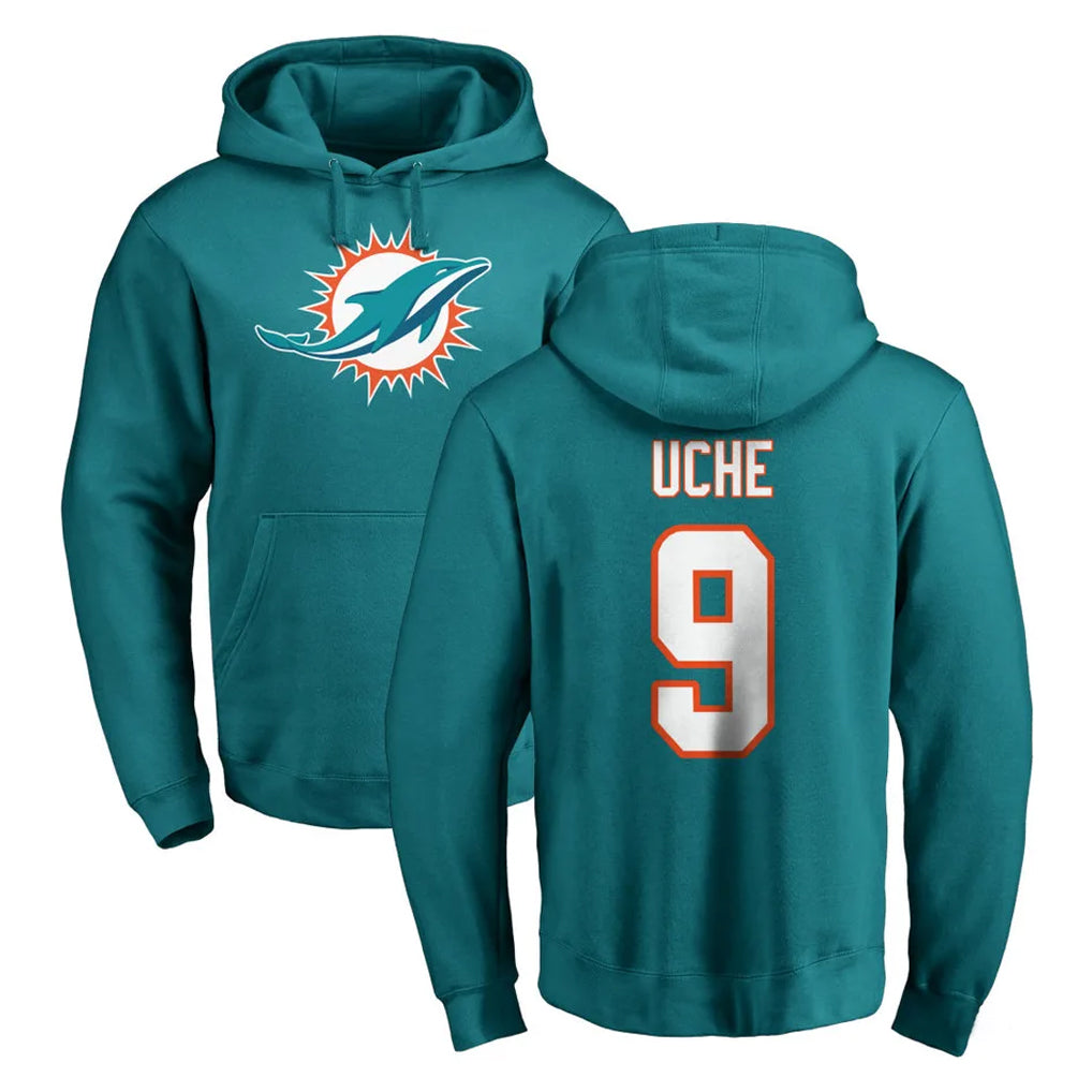 M.Dolphins #9 Joshua Uche Player Aqua LOGO Pullover Hoodies Limited STECN Stitched Jerseys