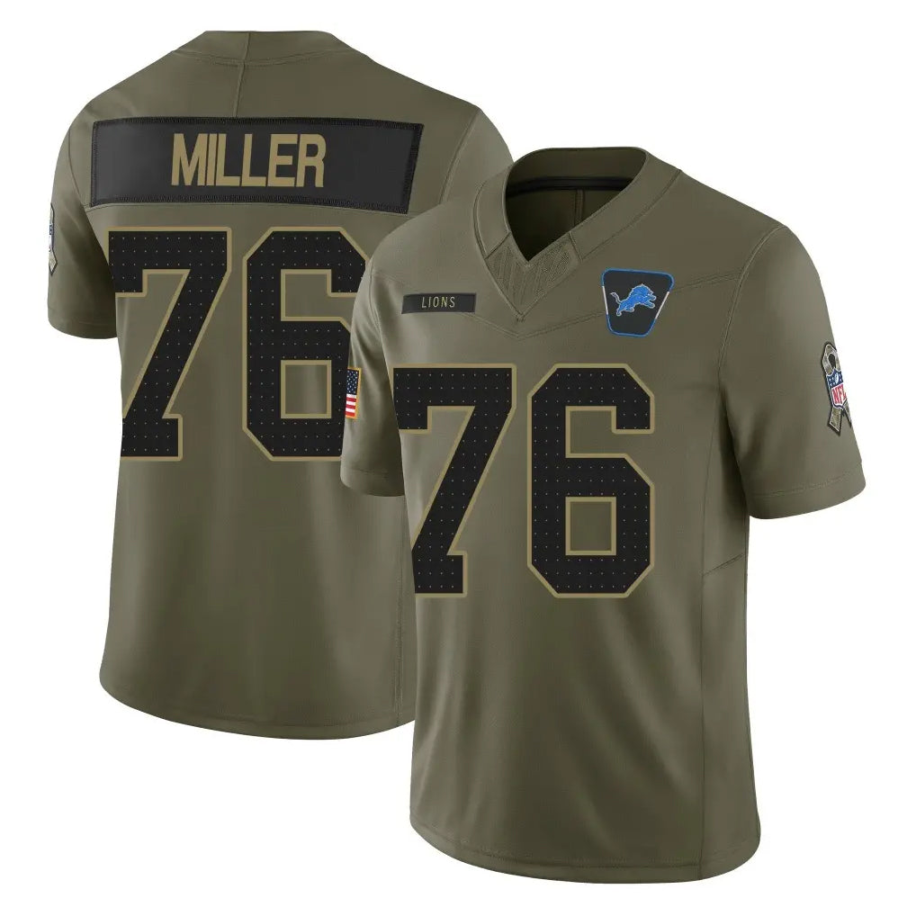 D.Lions #76 Blake Miller Player Olive 2025 Salute To Service Limited Home Game STECN Stitched Jerseys