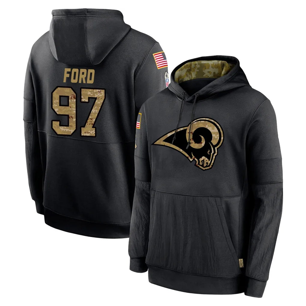 LA.Rams #97 Poona Ford Player Black Salute to Service Hoodies Limited Game STECN Stitched Jerseys
