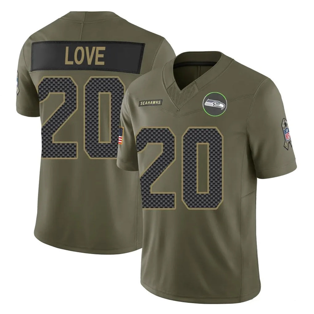 S.Seahawks #20 Julian Love Player Olive 2025 Salute To Service Limited Home Game STECN Stitched Jerseys