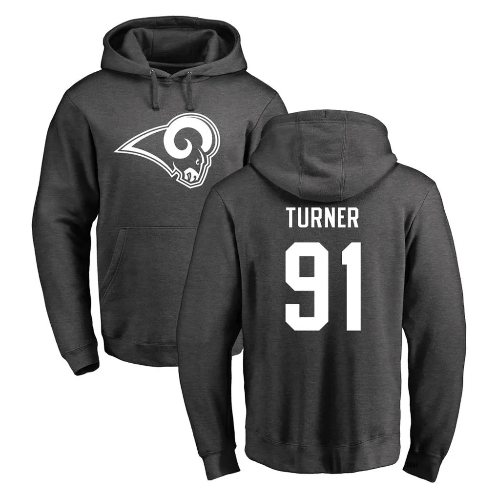 LA.Rams #91 Kobie Turner Player Gray Pullover Hoodie Limited Game STECN Stitched Jerseys