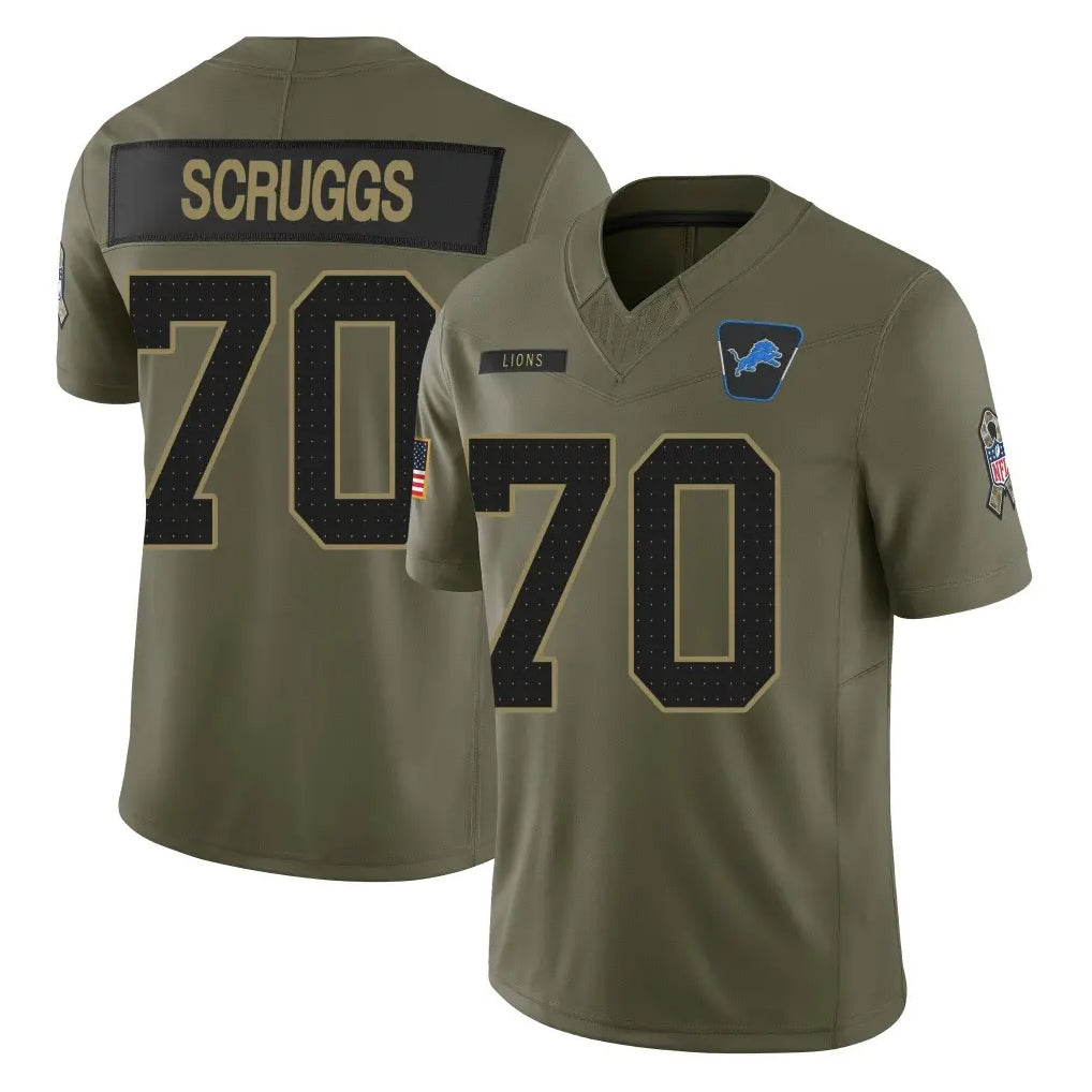 D.Lions #70 Juice Scruggs Player Olive 2025 Salute To Service Limited Home Game STECN Stitched Jerseys