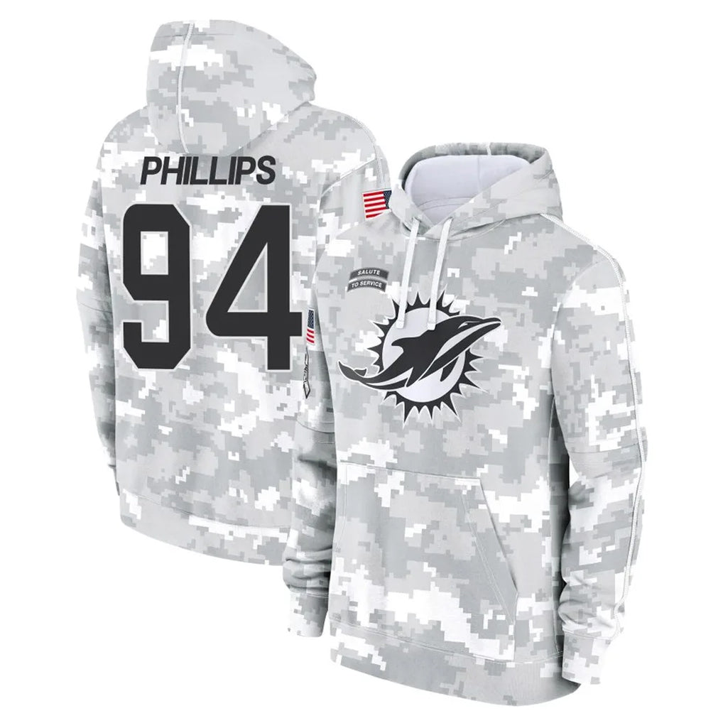 M.Dolphins #94 Jordan Phillips Player Arctic Camo Salute to Service Hoodies Limited Game STECN Stitched Jerseys