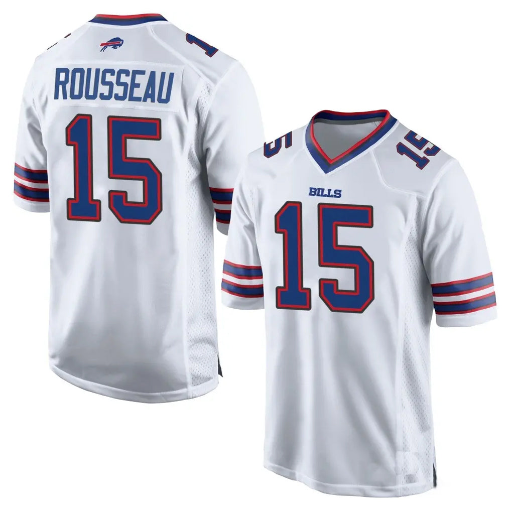 B.Bills #15 Greg Rousseau Player White Home Game STECN Stitched Jerseys