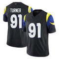 LA.Rams #91 Kobie Turner Player Black Midnight Rivalries Collection Limited Home Game STECN Stitched Jerseys