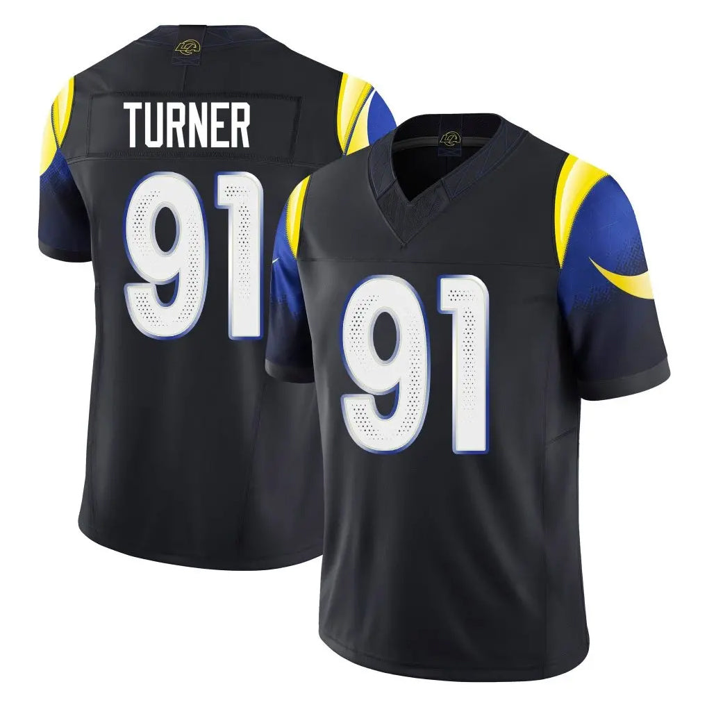 LA.Rams #91 Kobie Turner Player Black Midnight Rivalries Collection Limited Home Game STECN Stitched Jerseys