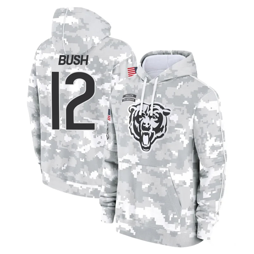 C.Bears #12 Devin Bush Player Arctic Camo Salute to Service Pullover Hoodies Limited STECN Stitched Jerseys