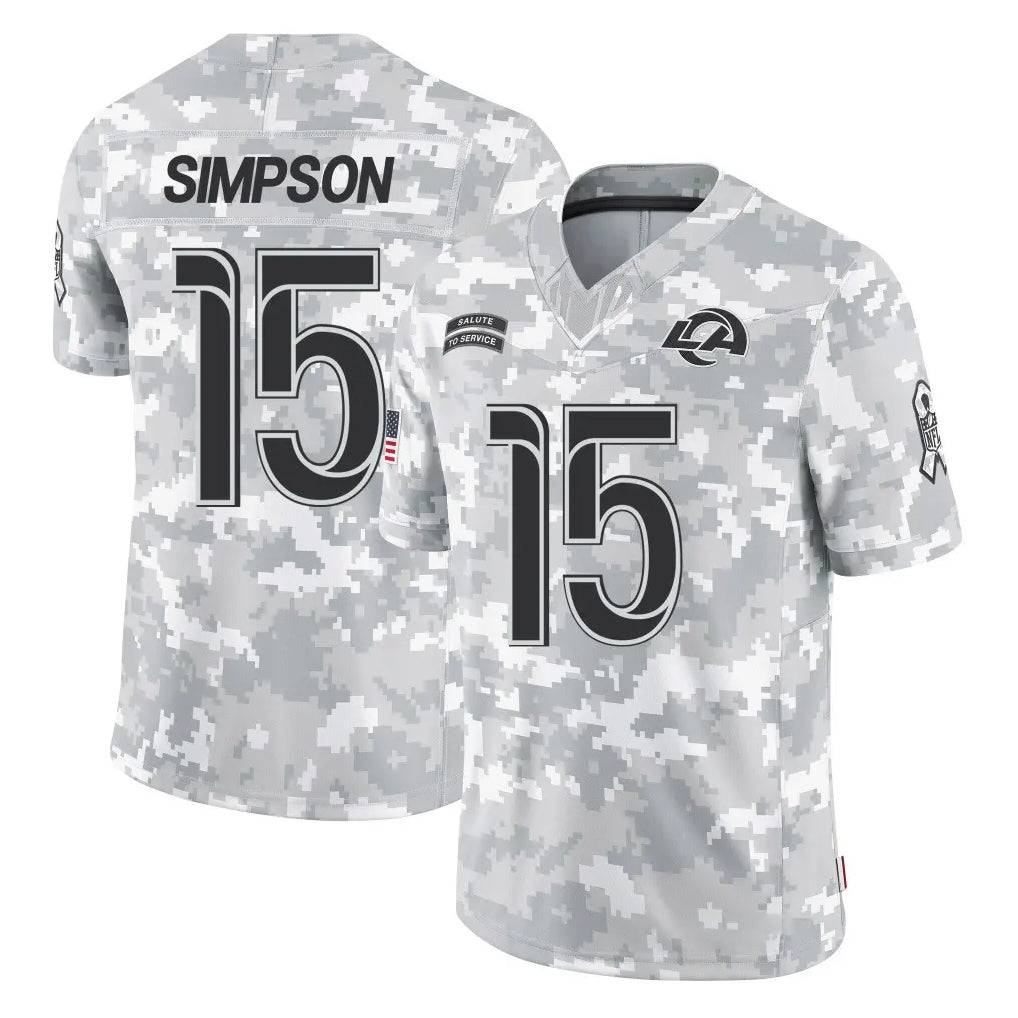 LA.Rams #15 Ty Simpson Player Arctic Camo Salute To Service Limited Game STECN Stitched Jerseys