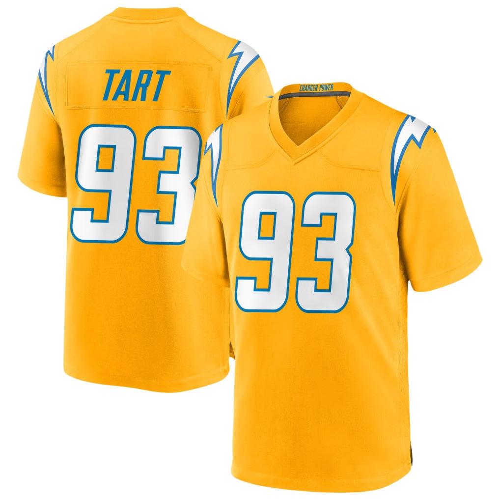 LA.Chargers #93 Teair Tart Player Gold Home Game STECN Stitched Jerseys