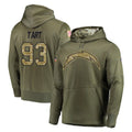LA.Chargers #93 Teair Tart Player Olive Salute to Service Pullover Hoodies Home Game STECN Stitched Jerseys