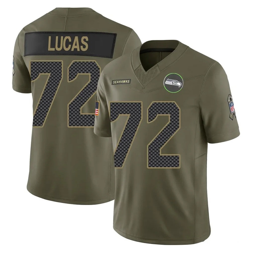 S.Seahawks #72 Abraham Lucas Player Olive 2025 Salute To Service Limited Home Game STECN Stitched Jerseys