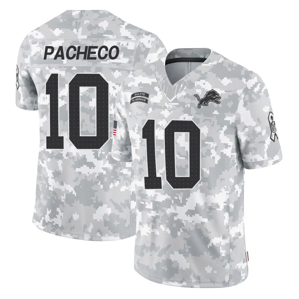 D.Lions #10 Isiah Pacheco Player Arctic Camo Salute To Service Limited STECN Stitched Jerseys