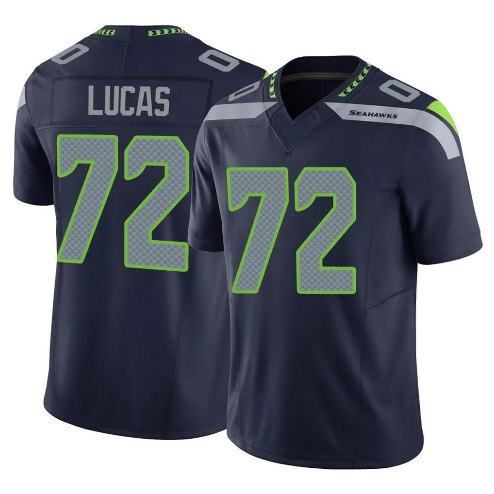 S.Seahawks #72 Abraham Lucas Player Navy Limited Vapor F.U.S.E. Home Game STECN Stitched Jerseys
