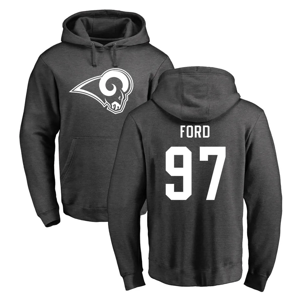 LA.Rams #97 Poona Ford Player Gray Pullover Hoodie Limited Game STECN Stitched Jerseys