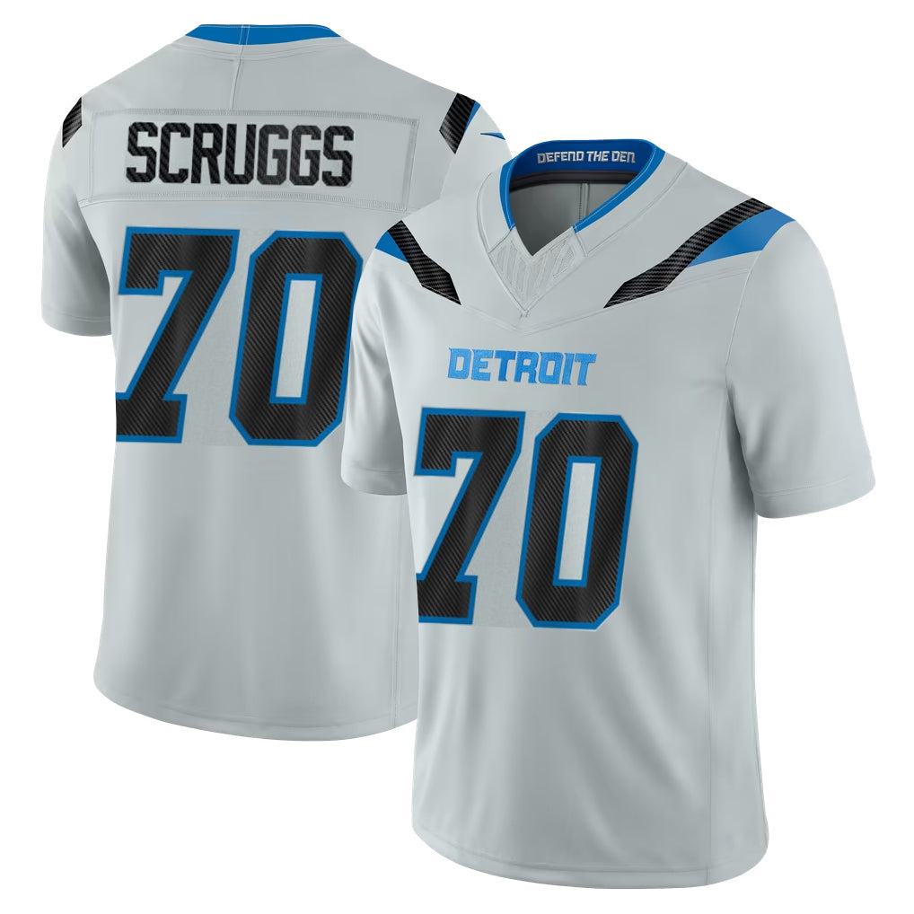 D.Lions #70 Juice Scruggs Player Silver Limited 2026 Rivalries Collection Home Game STECN Stitched Jerseys