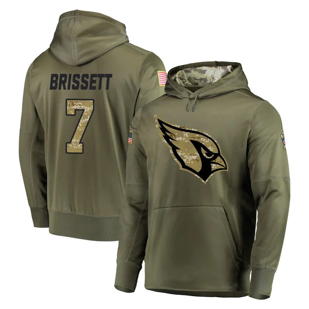 A.Cardinals #7 Jacoby Brissett Player Olive Salute to Service Pullover Hoodie Home Game STECN Stitched Jerseys