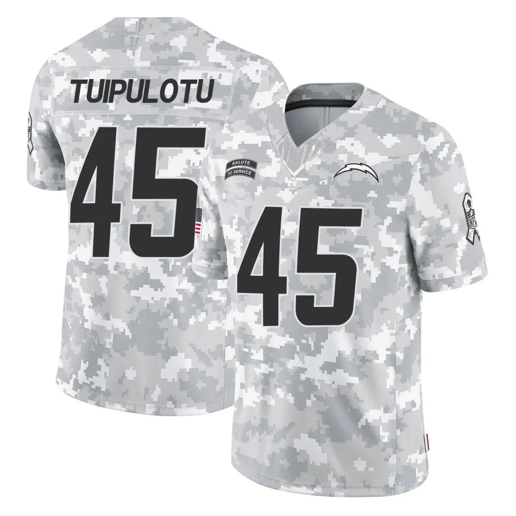 LA.Chargers #45 Tuli Tuipulotu Player Arctic Camo Salute To Service Limited Game STECN Stitched Jerseys