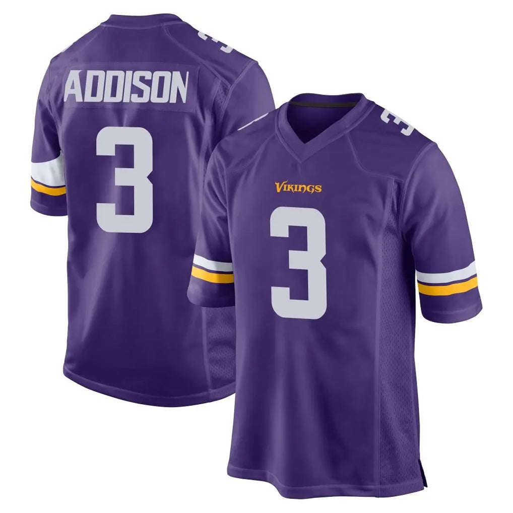 M.Vikings #3 Jordan Addison Player Purple Home Game STECN Stitched Jerseys