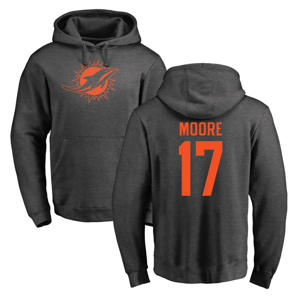 M.Dolphins #17 Trey Moore Player Darkgray Pullover Hoodies Limited STECN Stitched Jerseys
