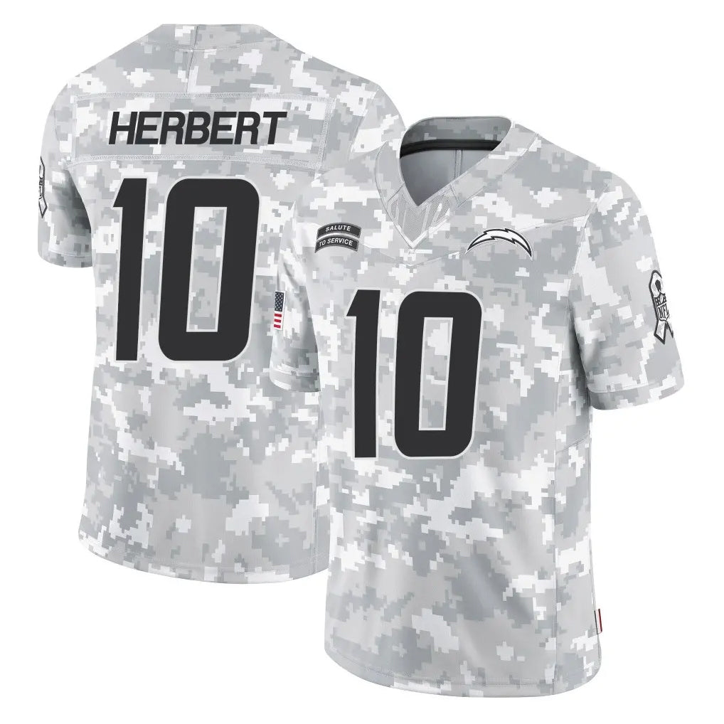 LA.Chargers #10 Justin Herbert Player Arctic Camo Salute To Service Limited Game STECN Stitched Jerseys