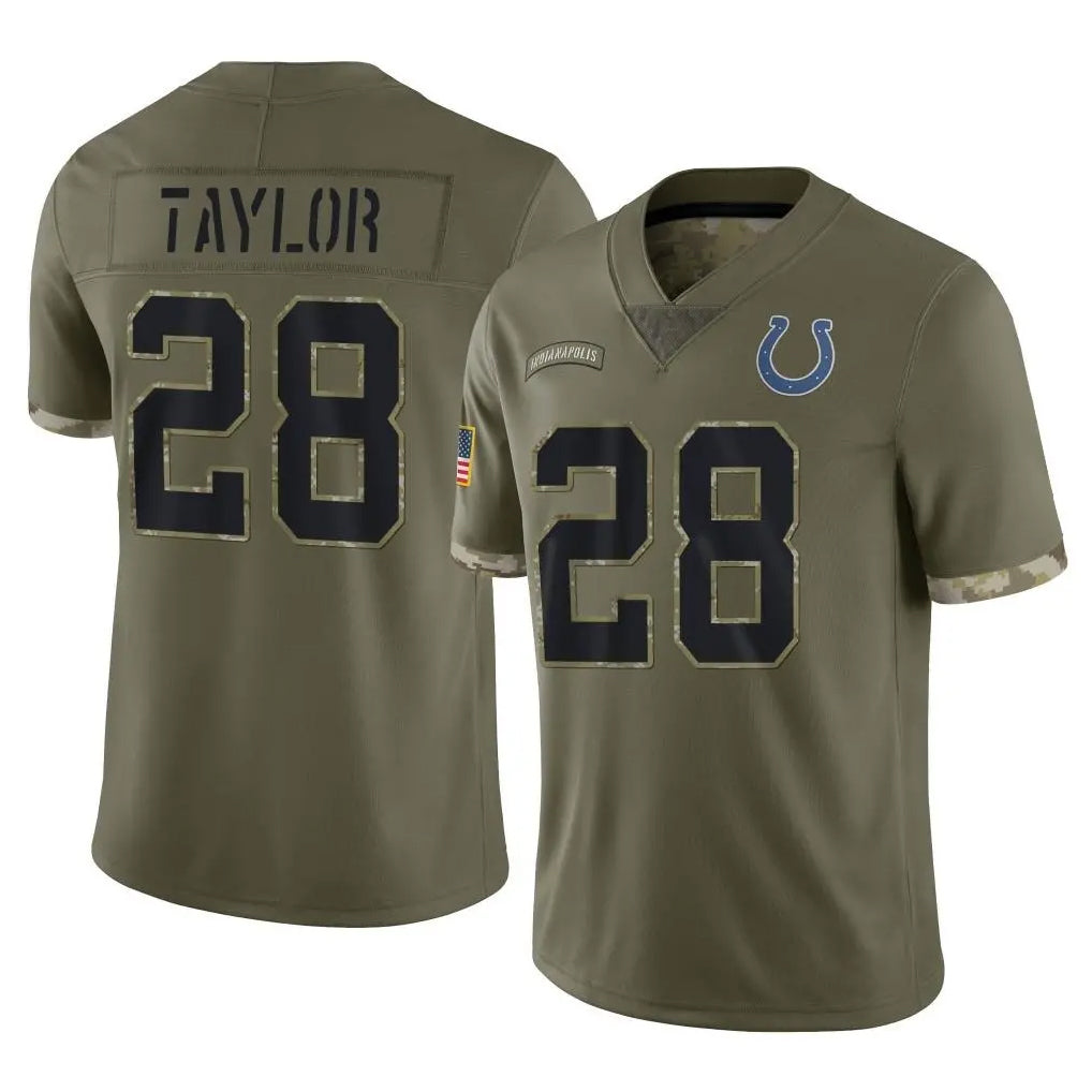 IN.Colts #28 Jonathan Taylor Player Olive Salute To Service Limited STECN Stitched Jerseys