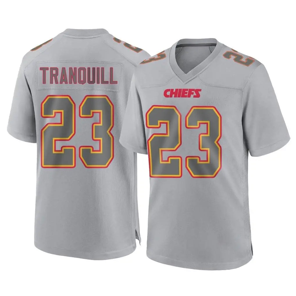 KC.Chiefs #23 Drue Tranquill Player Gray Atmosphere Fashion Game STECN Stitched Jerseys