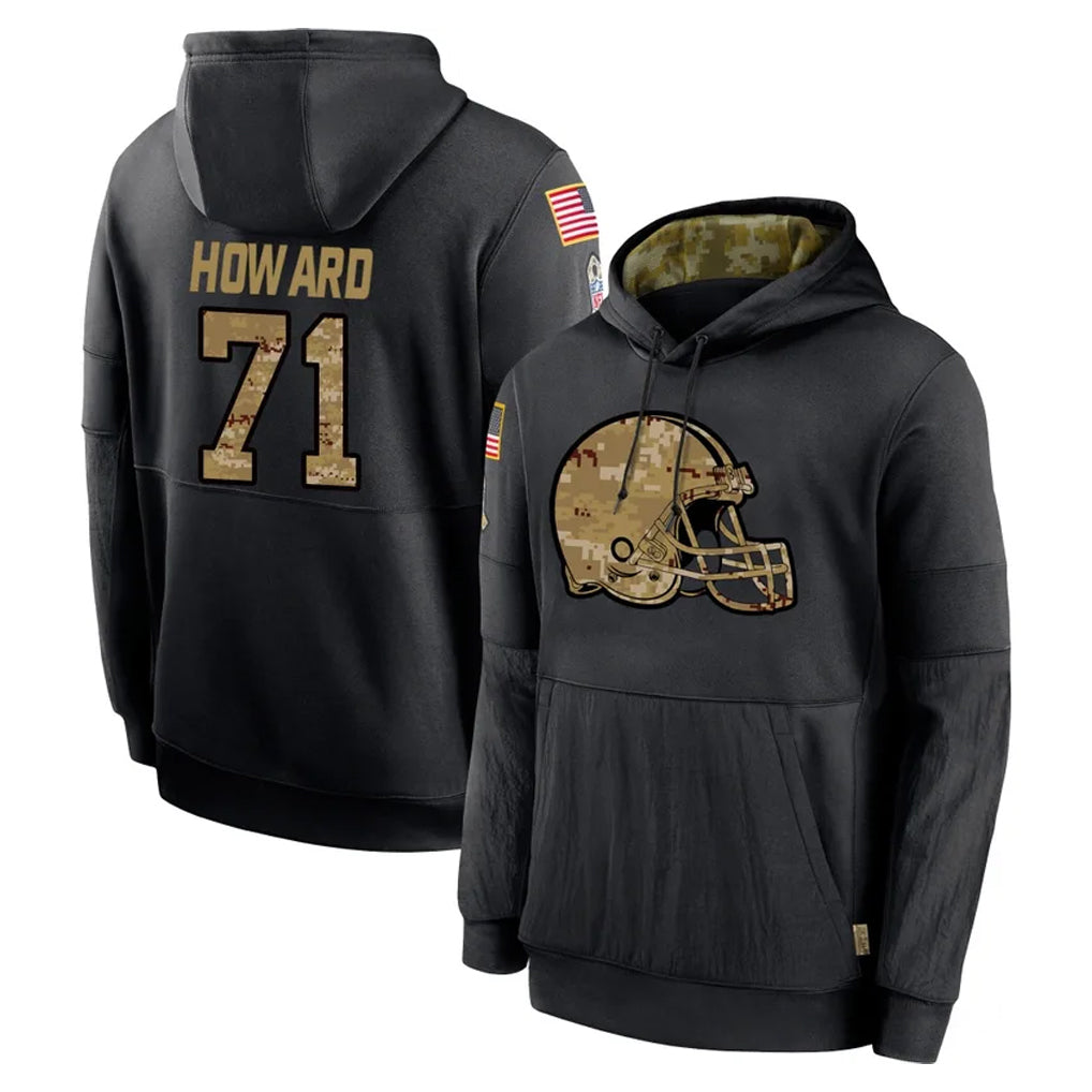 C.Browns #71 Tytus Howard Player Black Salute to Service Pullover Hoodies Limited STECN Stitched Jerseys