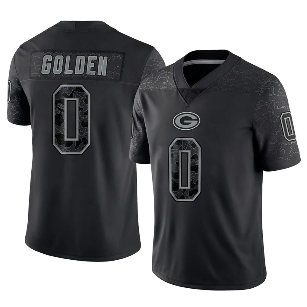 GB.Packers #0 Matthew Golden Player Black Reflective Limited Home Game STECN Stitched Jerseys