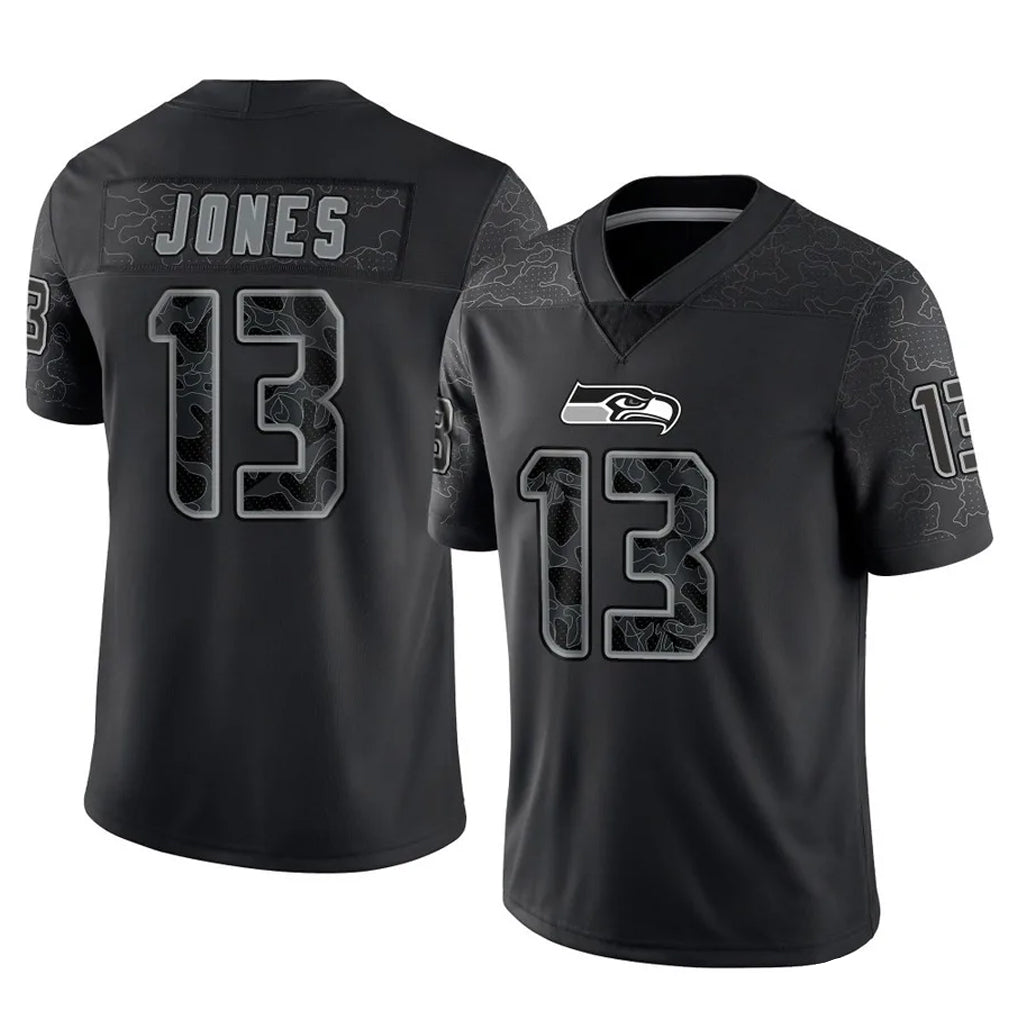 S.Seahawks #13 Ernest Jones IV Player Black Limited Reflective Home Game STECN Stitched Jerseys