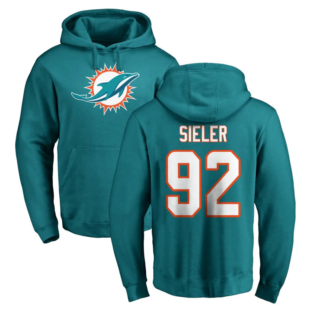 M.Dolphins #92 Zach Sieler Player Aqua LOGO Pullover Hoodies Limited STECN Stitched Jerseys