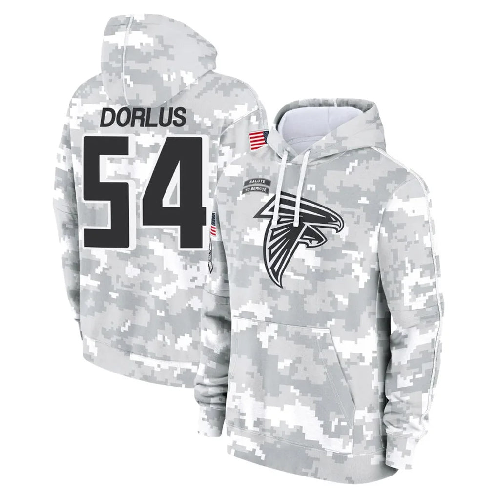 A.Falcons #54 Brandon Dorlus Player Camo Arctic Salute to Service Hoodies Limited STECN Stitched Jerseys