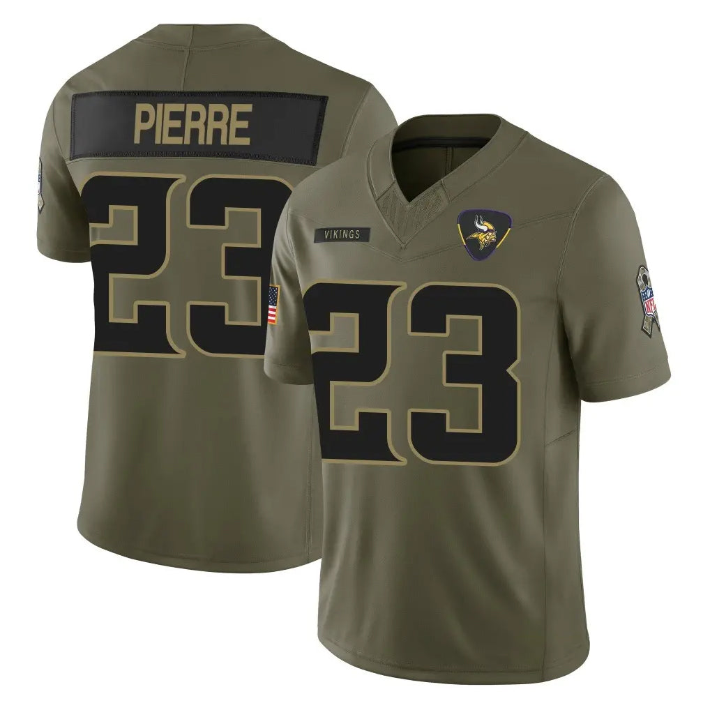 M.Vikings #23 James Pierre Player Olive 2025 Salute To Service Limited Game STECN Stitched Jerseys