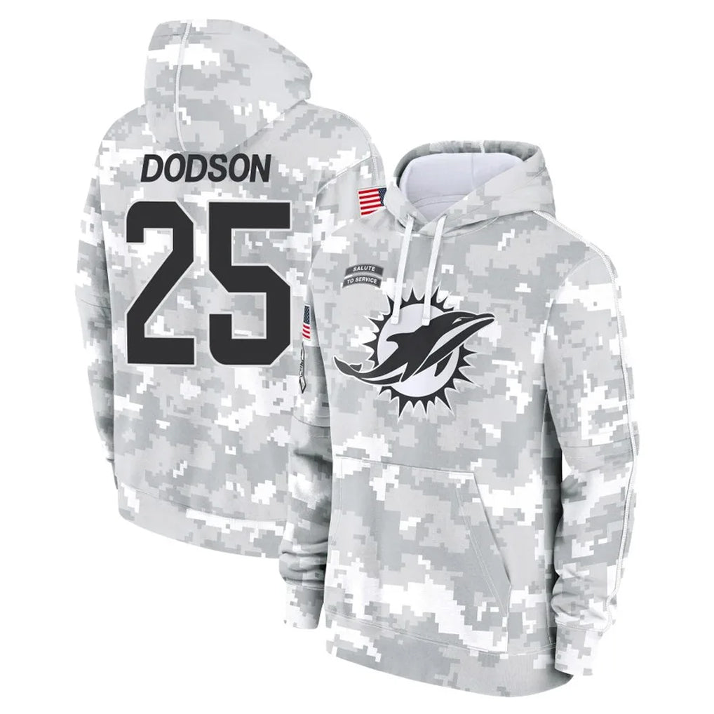 M.Dolphins #25 Tyrel Dodson Player Arctic Camo Salute to Service Hoodies Limited Game STECN Stitched Jerseys