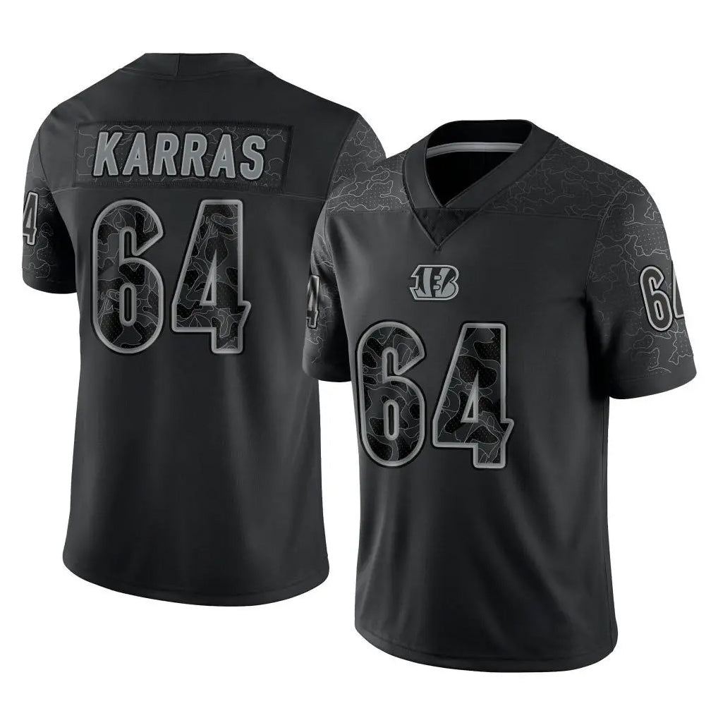 C.Bengals #64 Ted Karras Player Black Reflective Limited Game STECN Stitched Jerseys