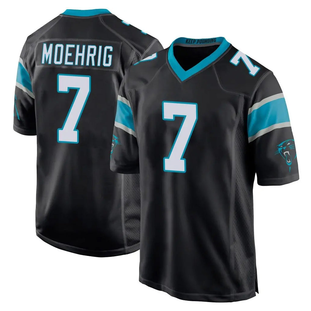 C.Panthers #7 Tre'von Moehrig Player Black Home Game STECN Stitched Jerseys